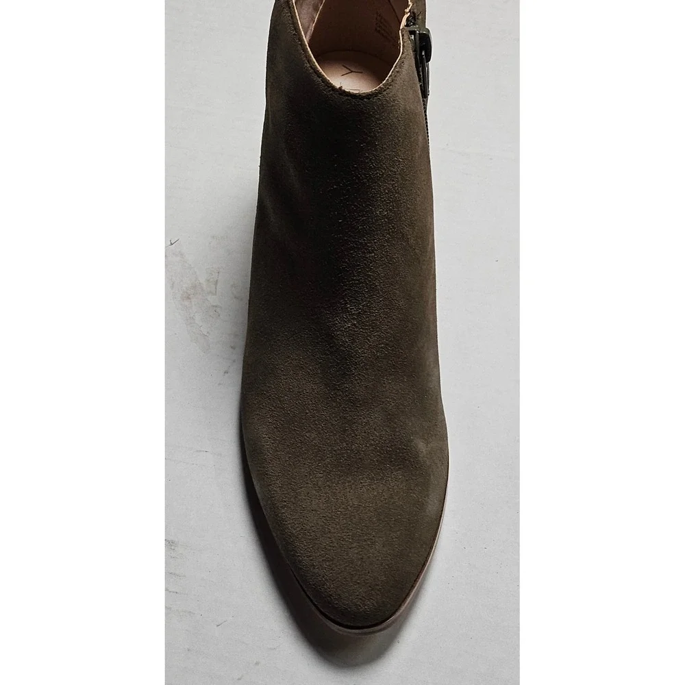 Sole‎ Society River Army Cow Suede Ankle Booties Side Zip Block Heel Womens 6.5M